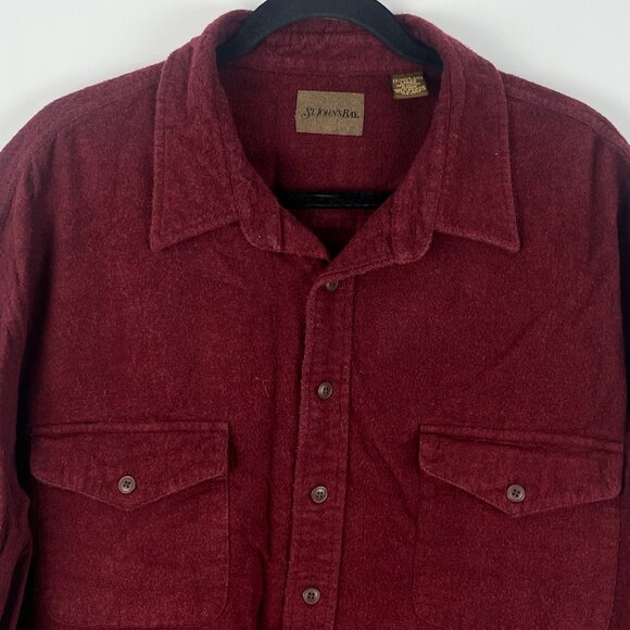 St John's Bay Shirt 2XL Tall Burgundy Long Sleeve Button Up Pockets Cotton - Picture 2 of 9